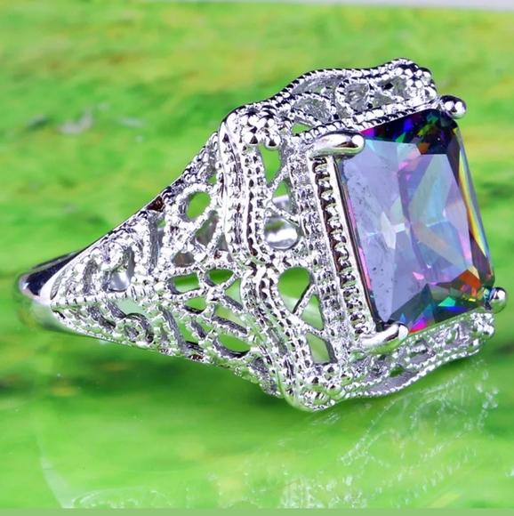 New Emerald Cut Mystic Topaz Silver Statement Ring. - Picture 6 of 16
